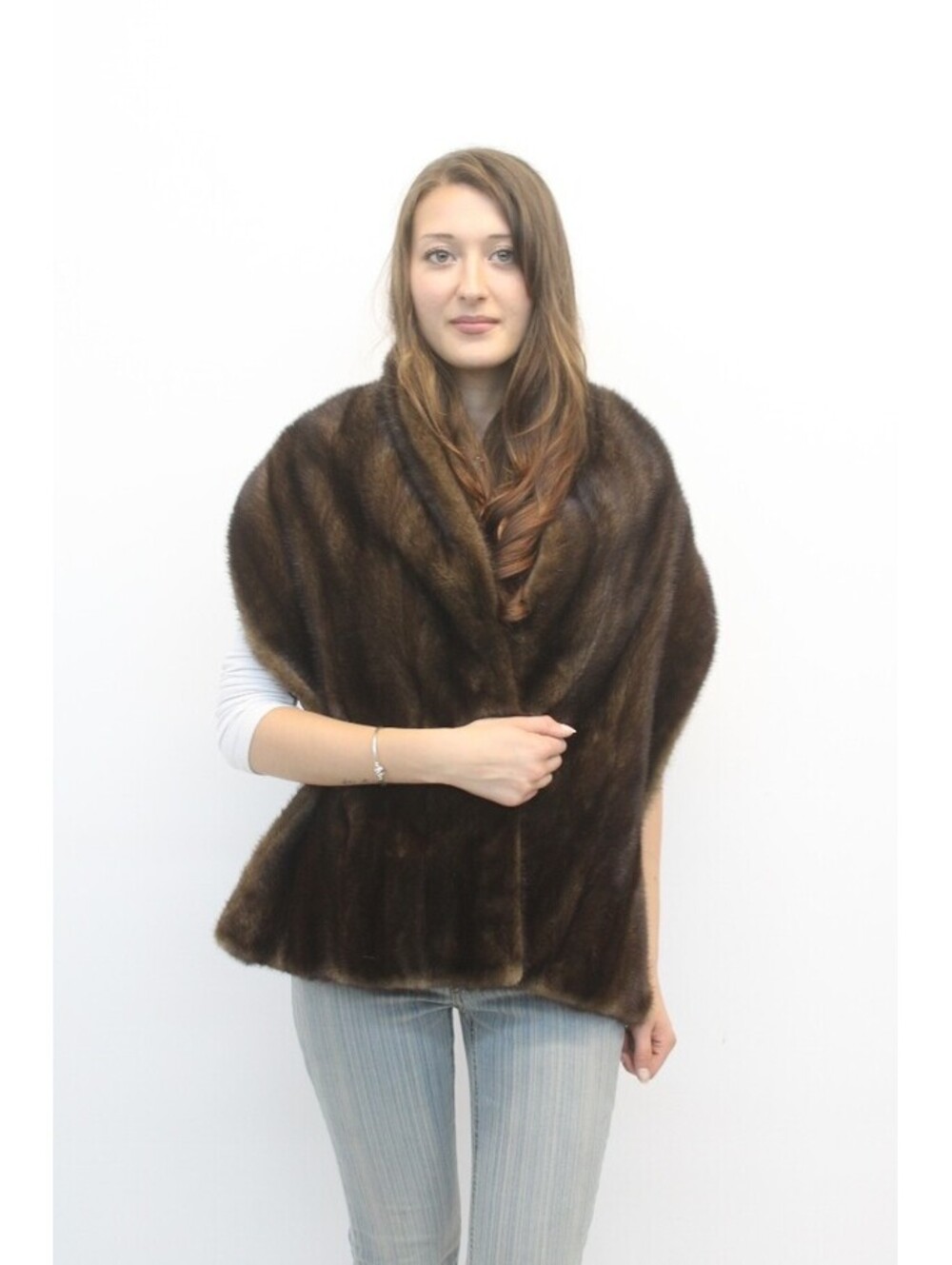 EXCELLENT CANADIAN DARK RANCH MINK FUR STOLE WRAP SIZE 13" X 64"